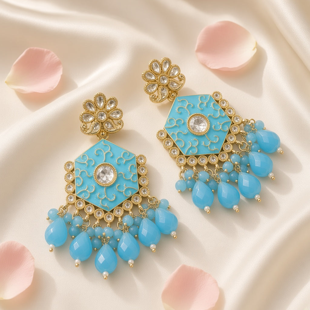 Aasmani Sky Blue Meenakari Drop Earrings - second angle