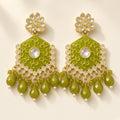 Mehendi Olive Green Meenakari Drop Earrings - studio view