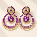 Baingani Purple Chandbali Hoop Jhumkas - studio view
