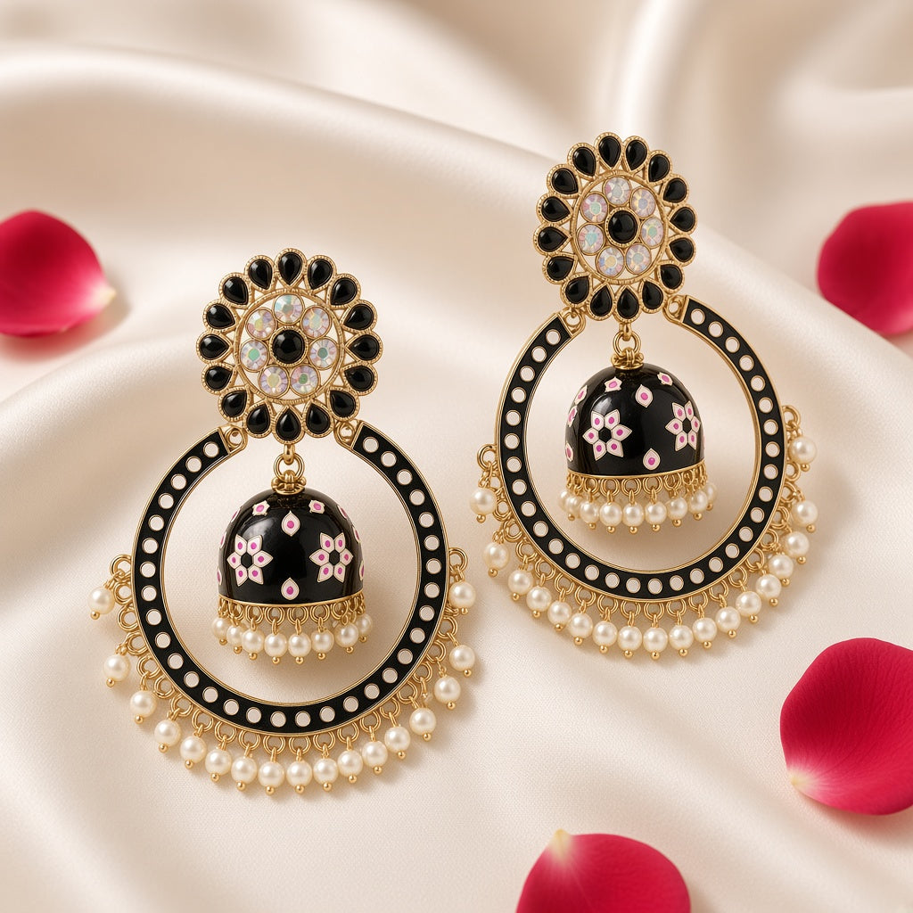 Nisha Black Chandbali Hoop Jhumkas - second angle