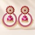 Shringar Hot Pink Chandbali Hoop Jhumkas - studio view