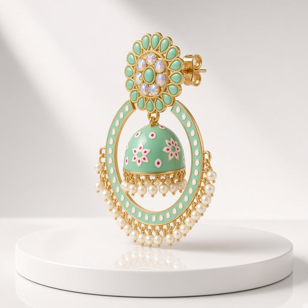 Mehak Mint Chandbali Hoop Jhumkas - 3D view
