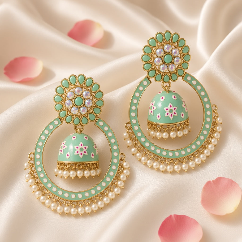 Mehak Mint Chandbali Hoop Jhumkas - second angle