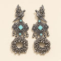 Tota Oxidised Parrot Jhumkas in Turquoise - studio view