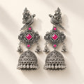 Tota Gulnaar Pink Oxidised Parrot Jhumkas - studio view