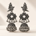 Tota Moti Blush White Oxidised Parrot Jhumkas - studio view