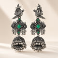 Tota Hara Green Oxidised Parrot Jhumkas - studio view
