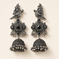 Tota Kaali Black Oxidised Parrot Jhumkas - studio view