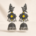 Tota Peela Yellow Oxidised Parrot Jhumkas - studio view