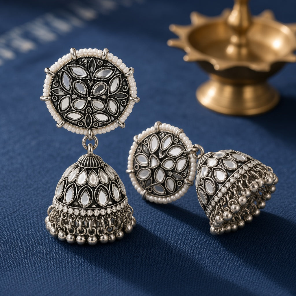 Aaina Oxidised Mirror Jhumkas - second angle