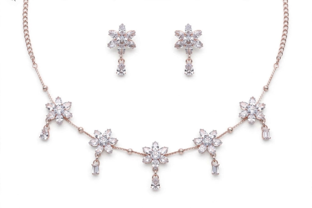 Chameli Crystal Flower Necklace Set - studio view