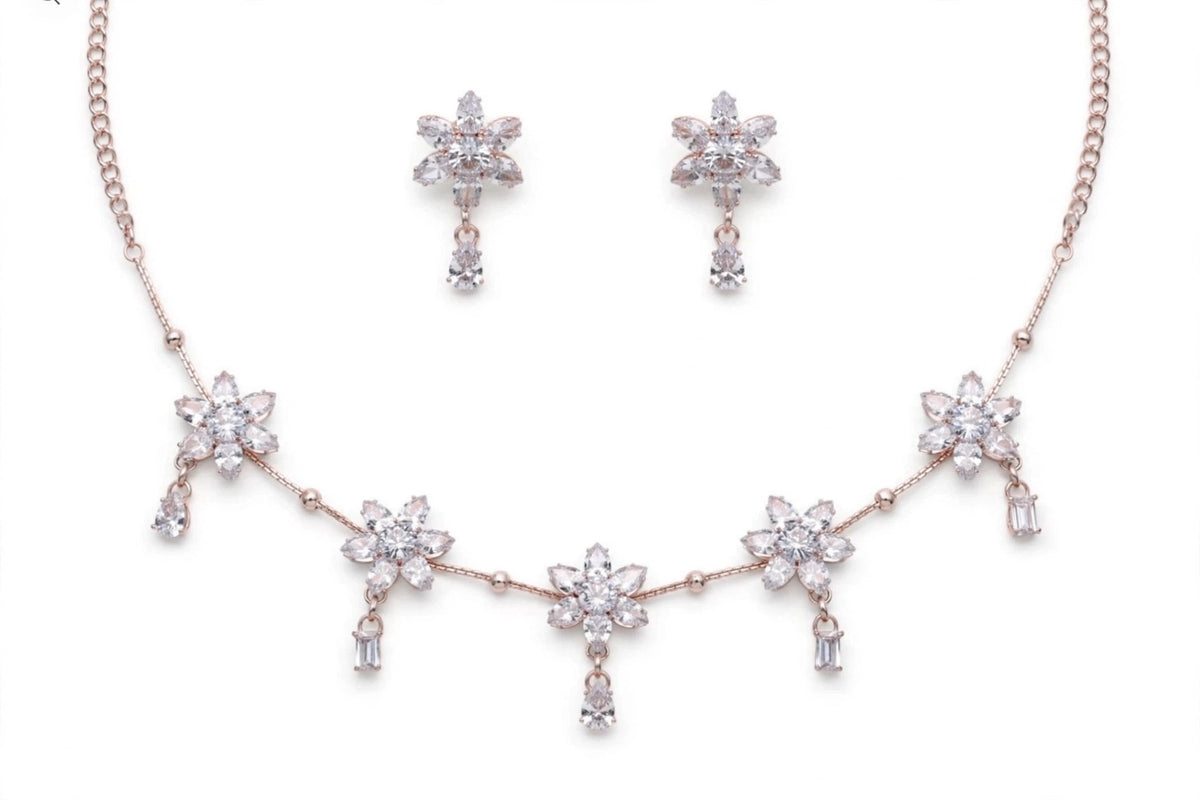 Chameli Crystal Flower Necklace Set - studio view