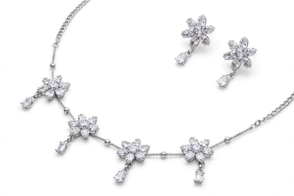 Chameli Crystal Flower Necklace Set - 3D view