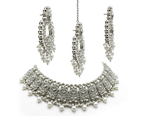 Chandni Silver Pearl Chandbali Bridal Set - second angle