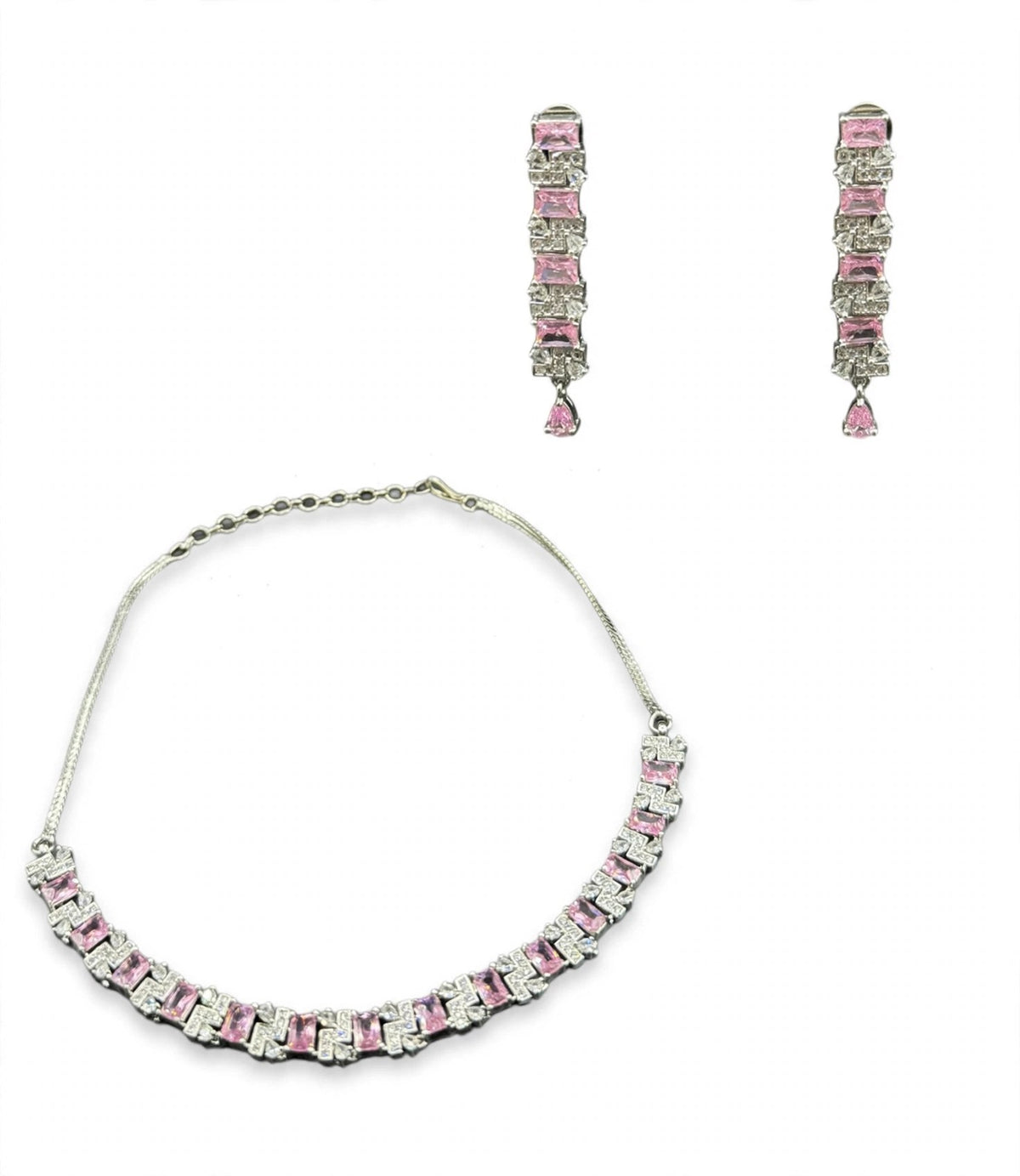 Pari Pink CZ Necklace Set - studio view