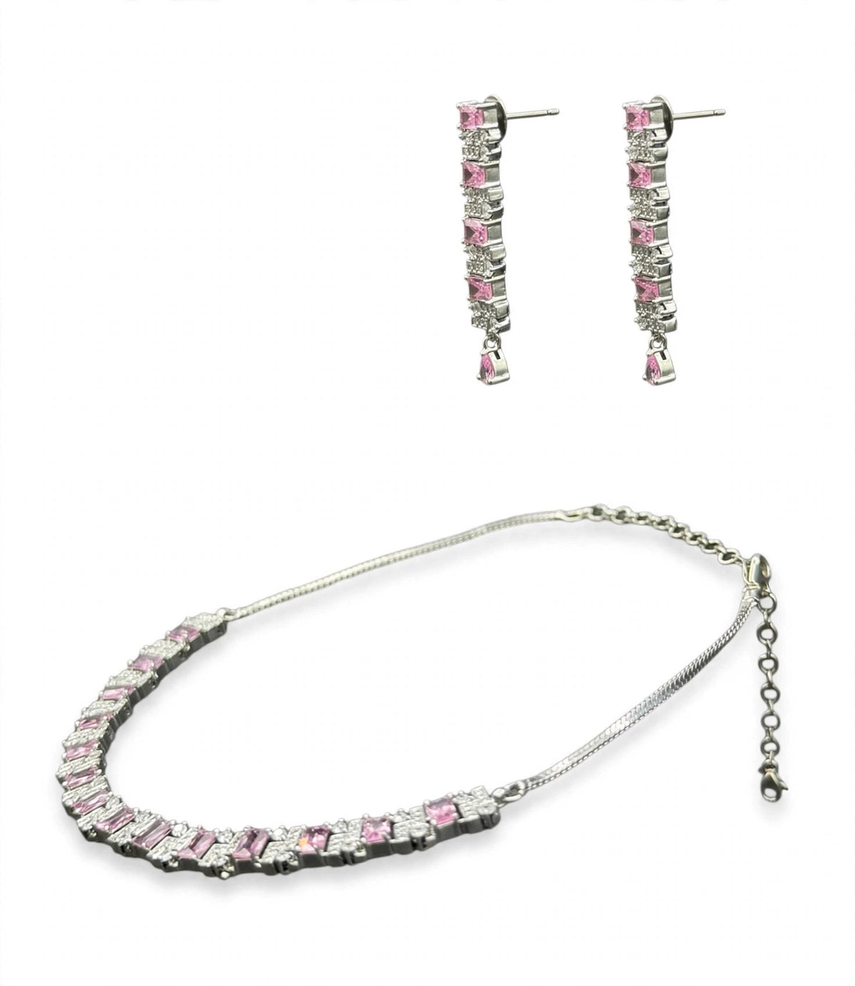Pari Pink CZ Necklace Set - 3D view