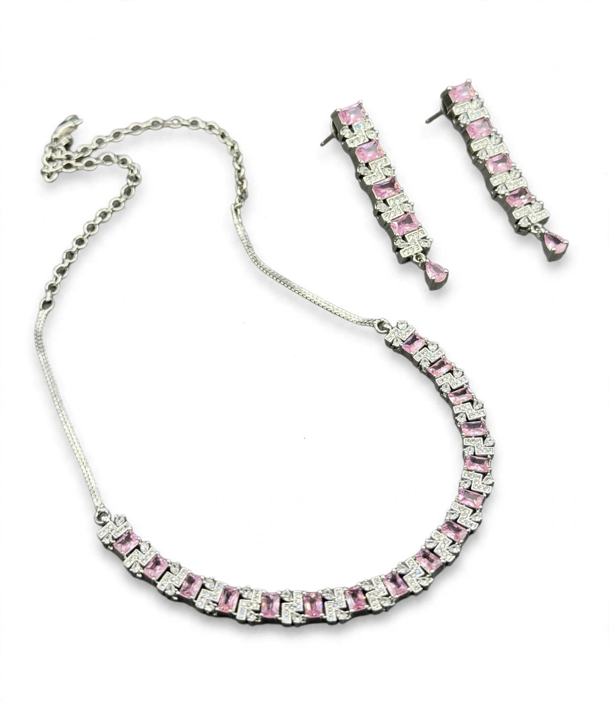 Pari Pink CZ Necklace Set - second angle