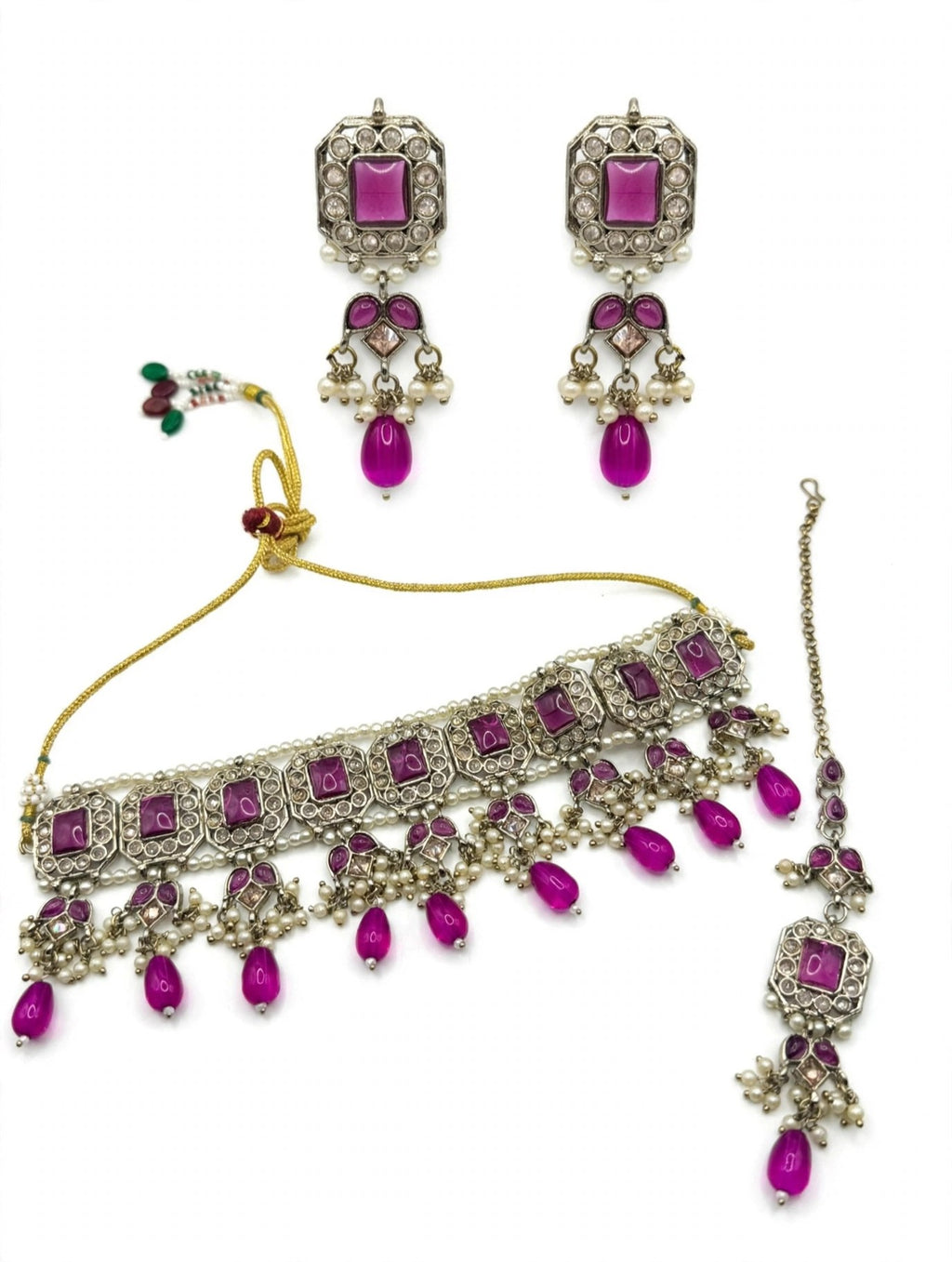 Gulmohar Magenta Choker Set - studio view