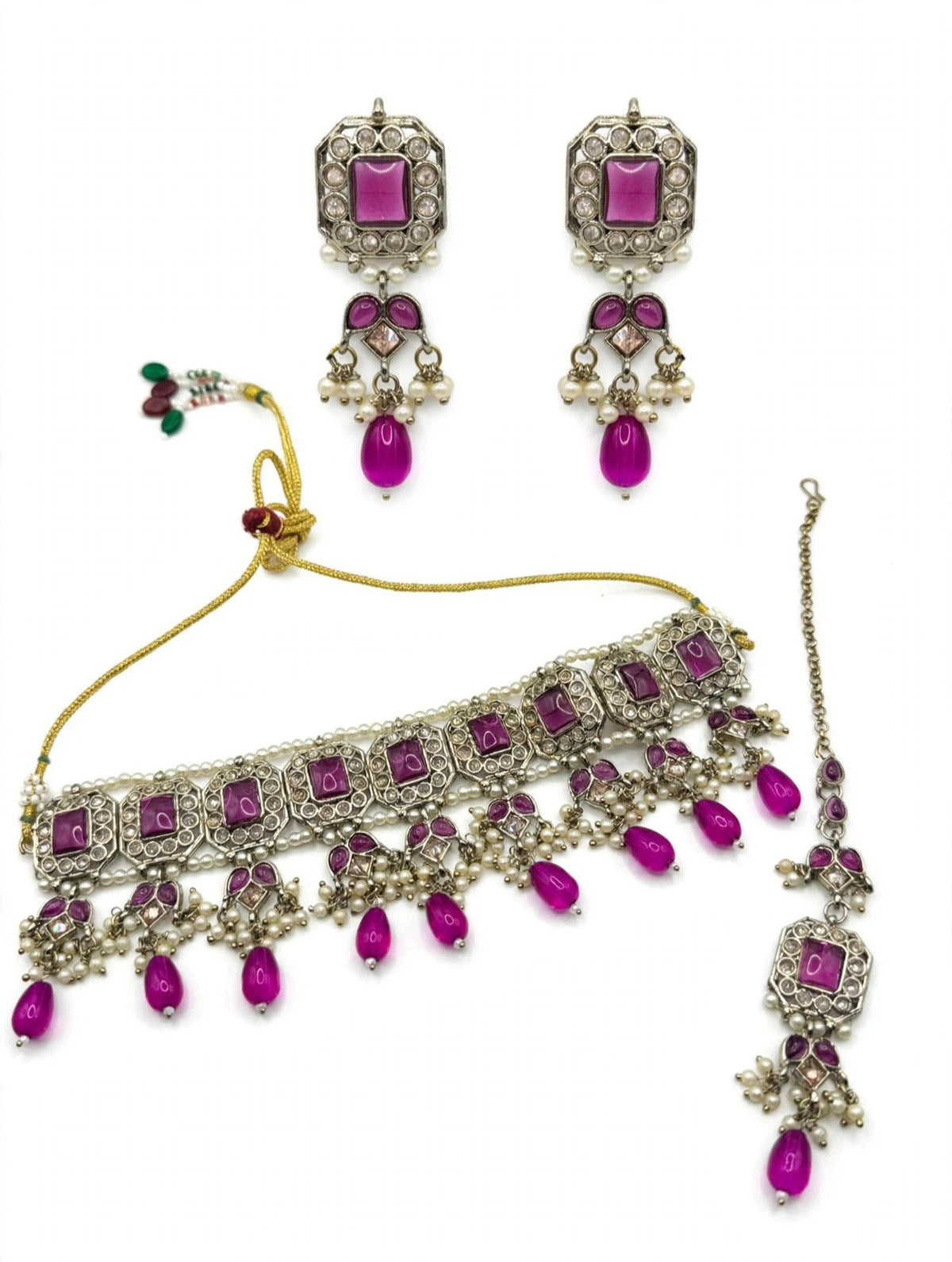 Gulmohar Magenta Choker Set - studio view