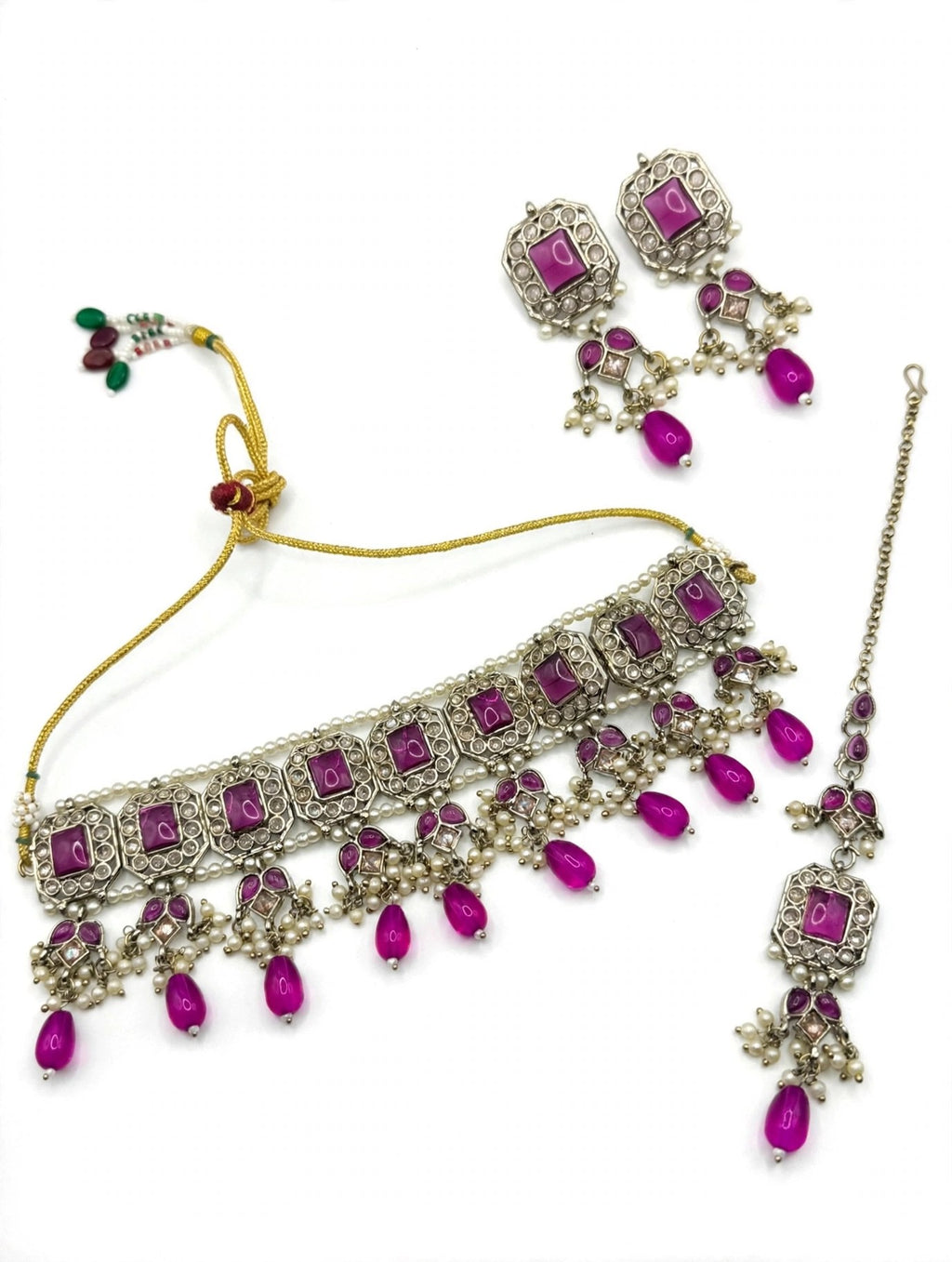 Gulmohar Magenta Choker Set - 3D view