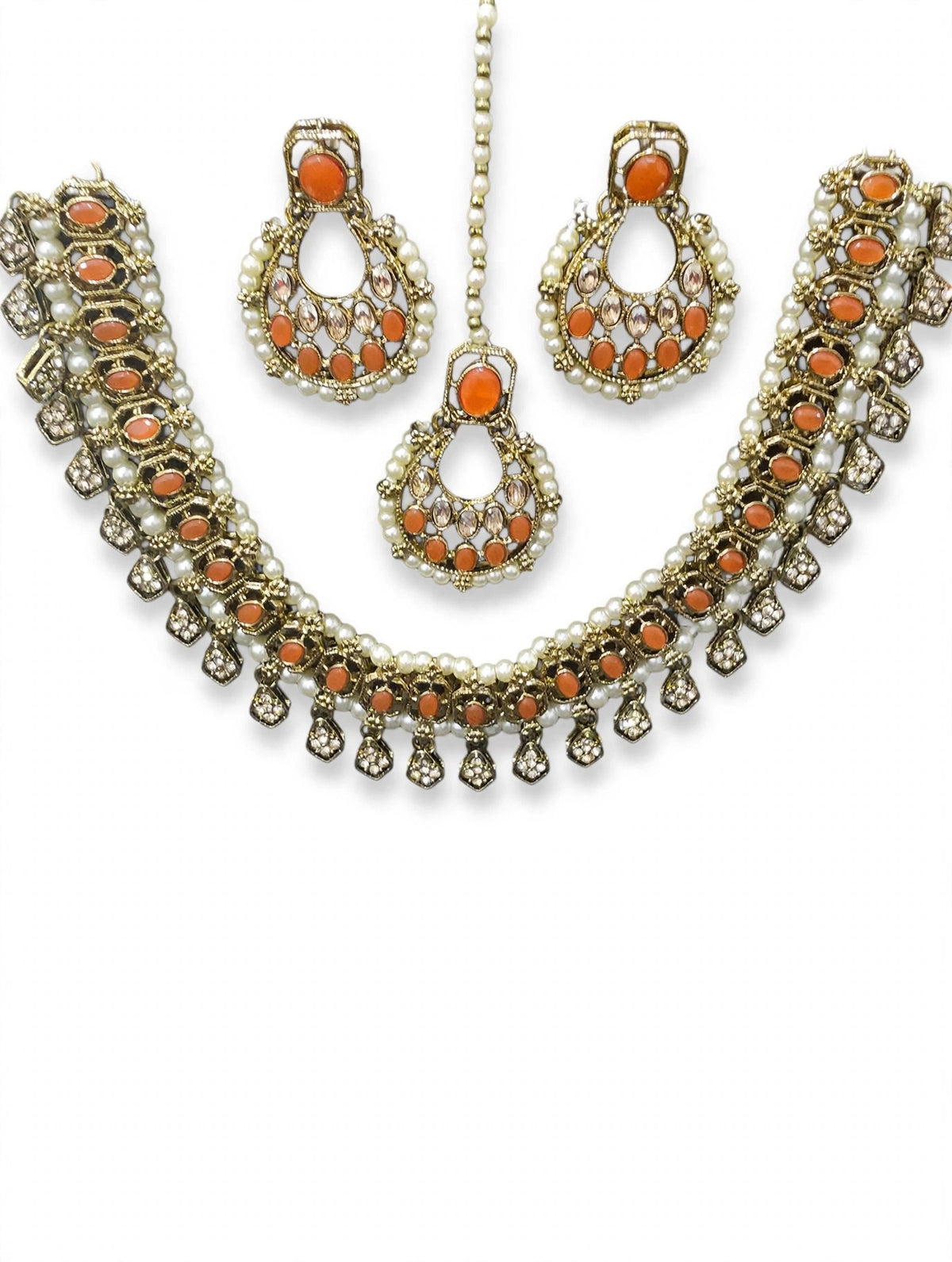 Sandhya Orange Pearl Chandbali Choker Set - studio view