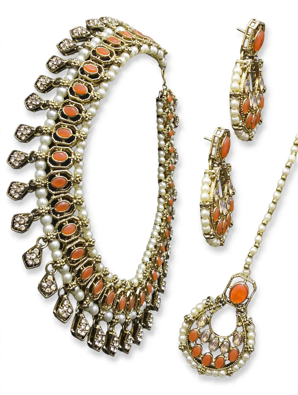 Sandhya Orange Pearl Chandbali Choker Set - second angle