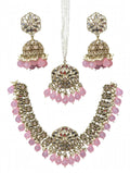 Ishq Pink Kundan Jhumka Necklace Set - studio view