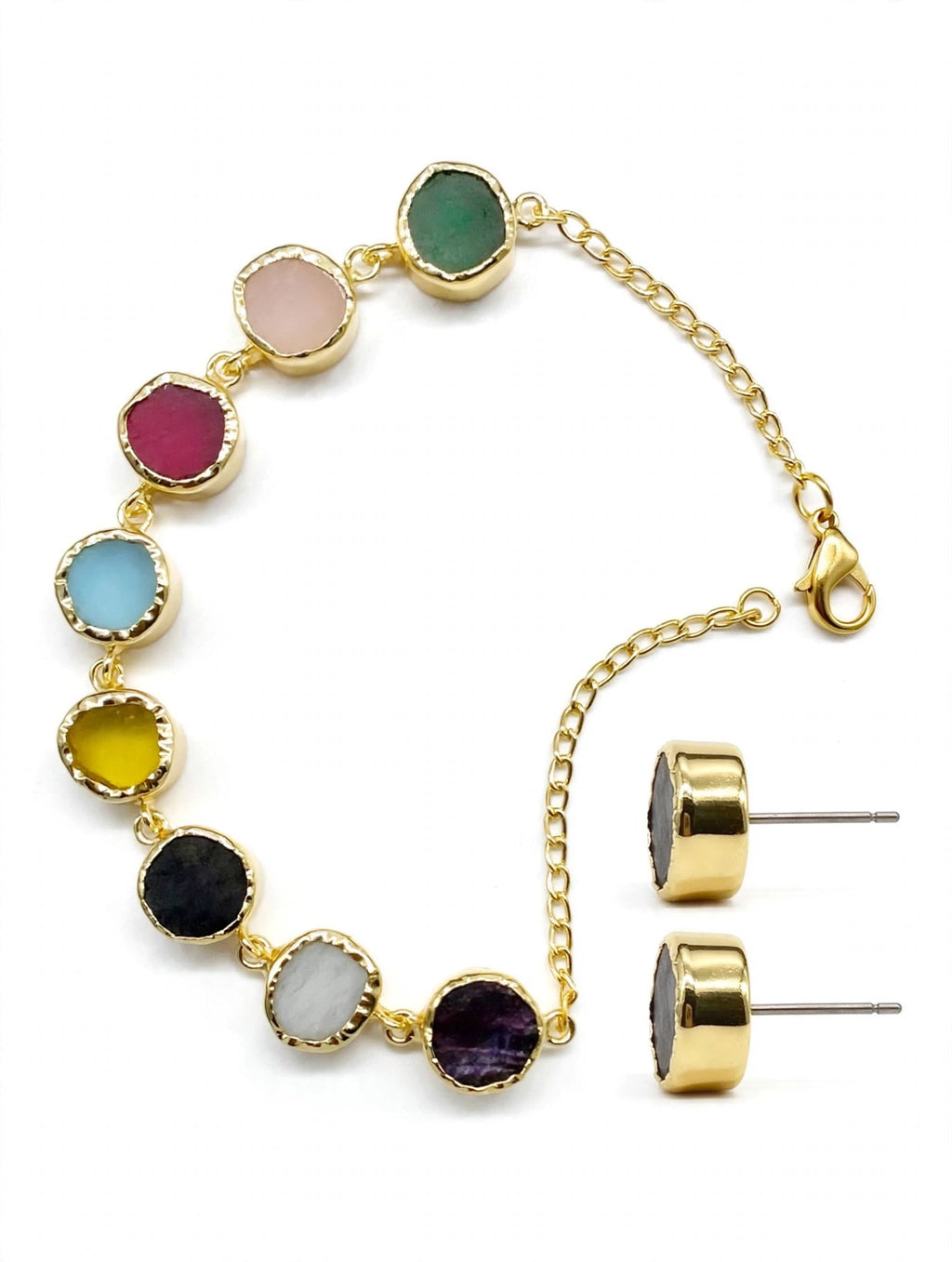 Navratna Multicolour Round-Stone Necklace Set - studio view