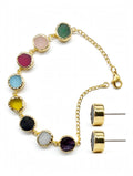Navratna Multicolour Round-Stone Necklace Set - studio view