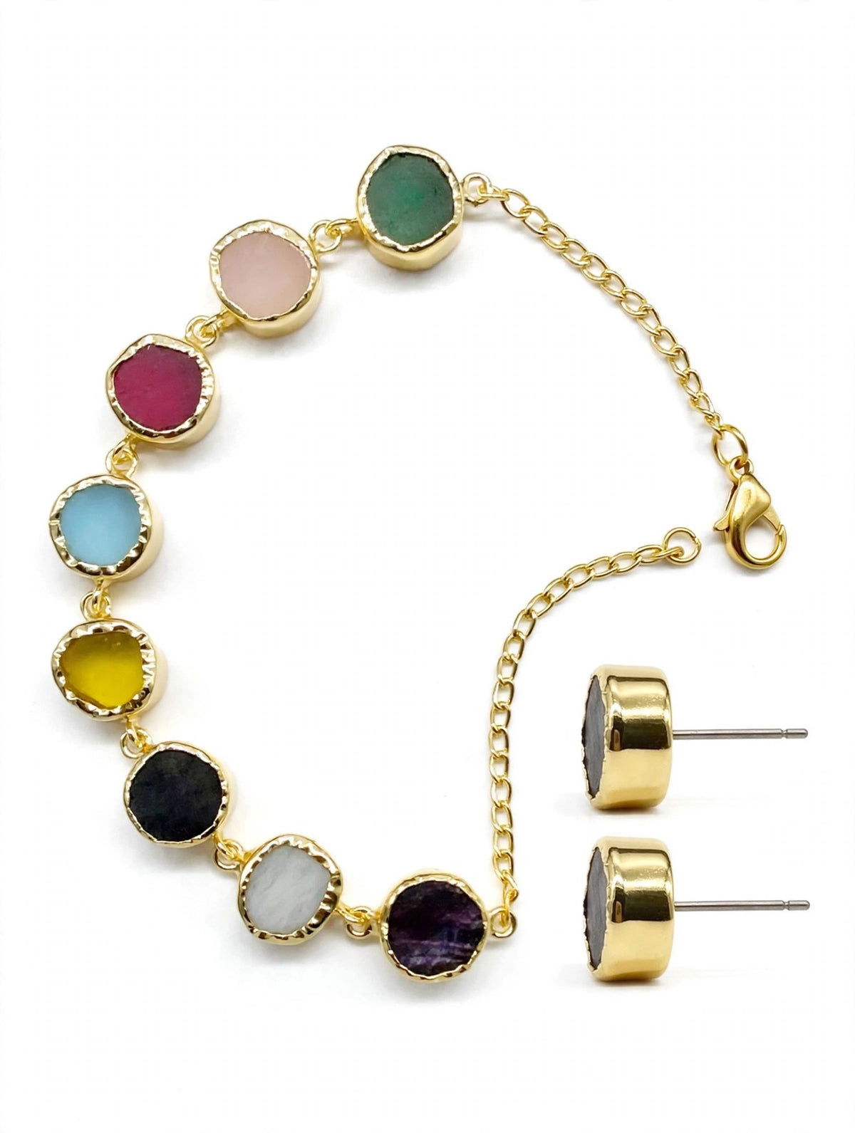 Navratna Multicolour Round-Stone Necklace Set - studio view