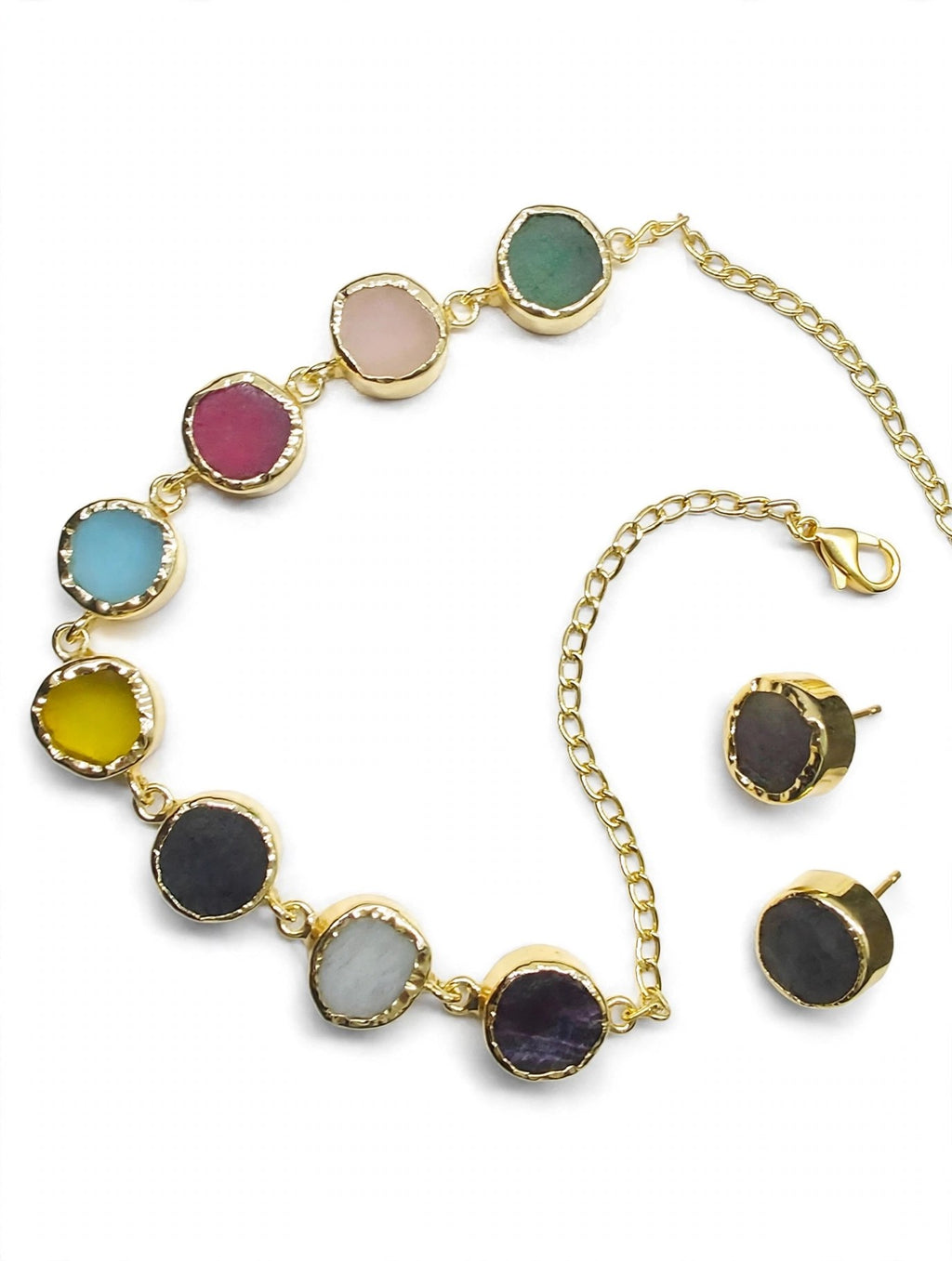 Navratna Multicolour Round-Stone Necklace Set - second angle