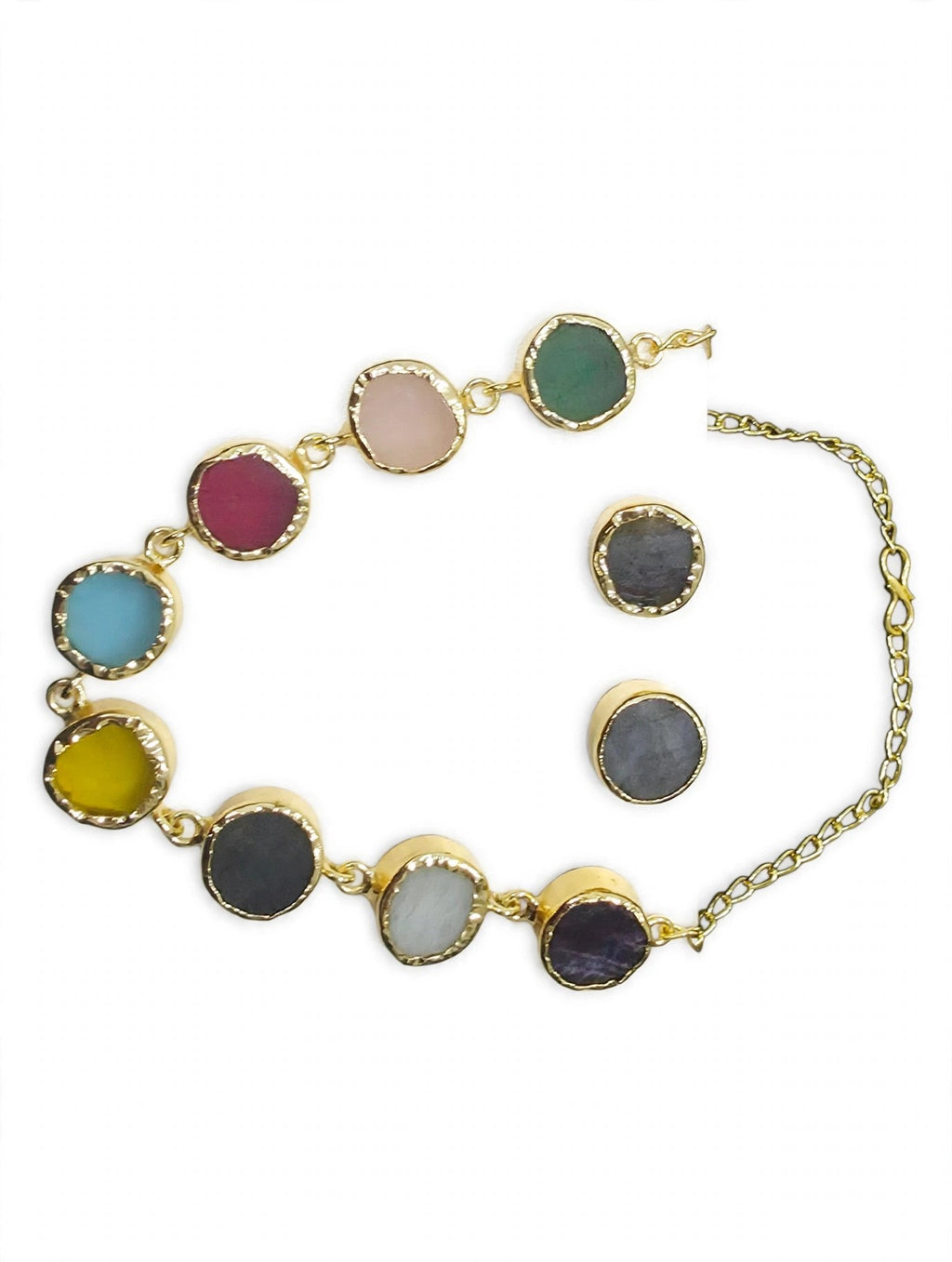 Navratna Multicolour Round-Stone Necklace Set - 3D view