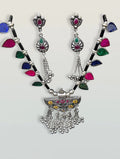 Multicolour Oxidised Silver Necklace Set