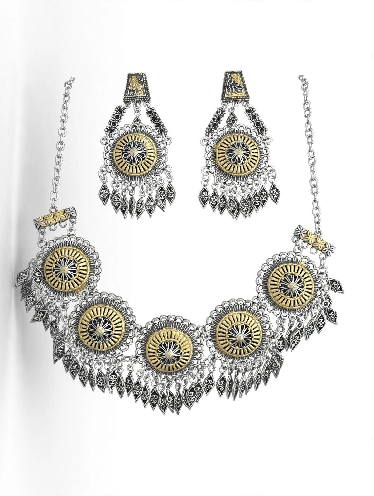 Sikka Two-Tone Medallion Necklace Set - studio view