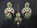 Panna Green Kundan Chandbali Earrings with Maang Tikka - studio view