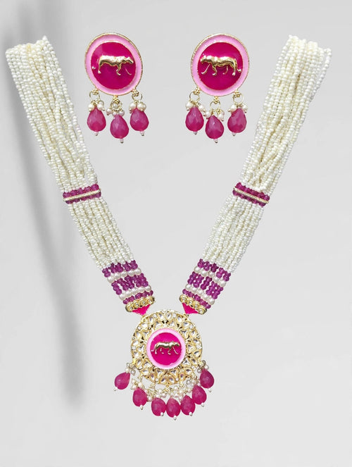Ashva Pink Pearl Horse Necklace Set - studio view