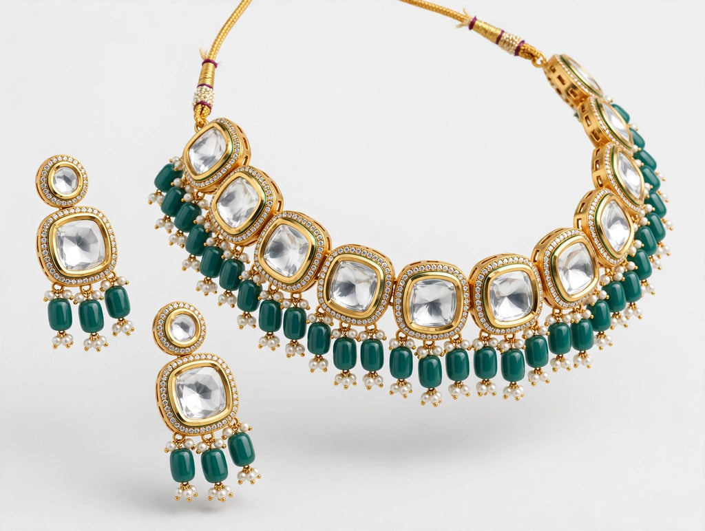 Firoza Teal Polki Choker Set - studio view