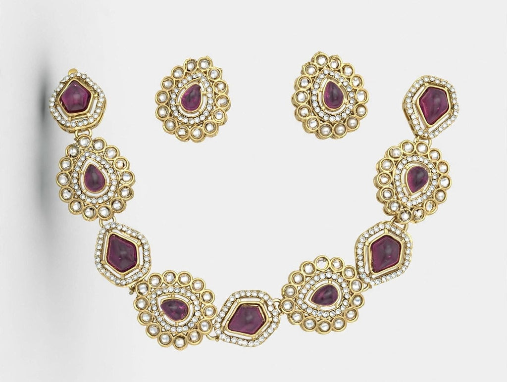 Rani Magenta Crystal Necklace Set - studio view