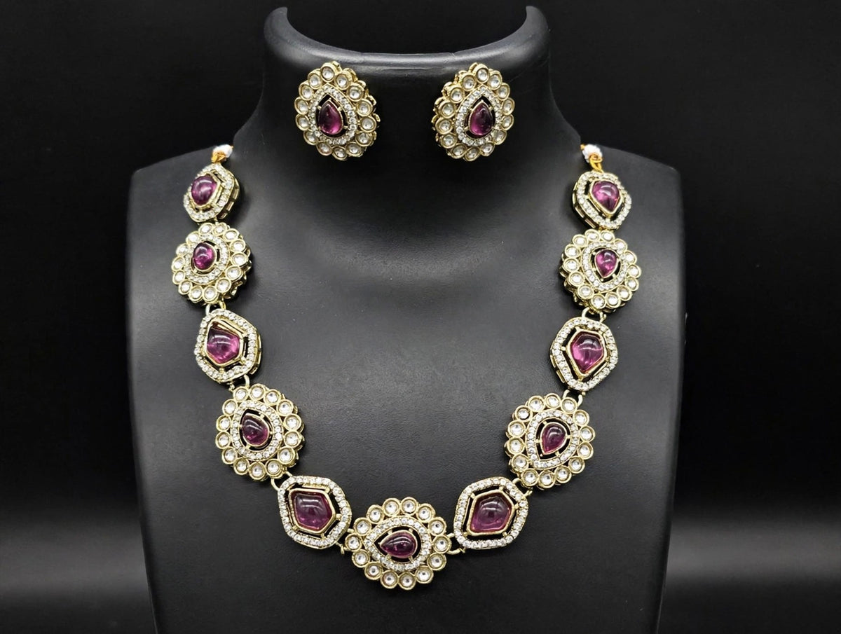 Rani Magenta Crystal Necklace Set - 3D view