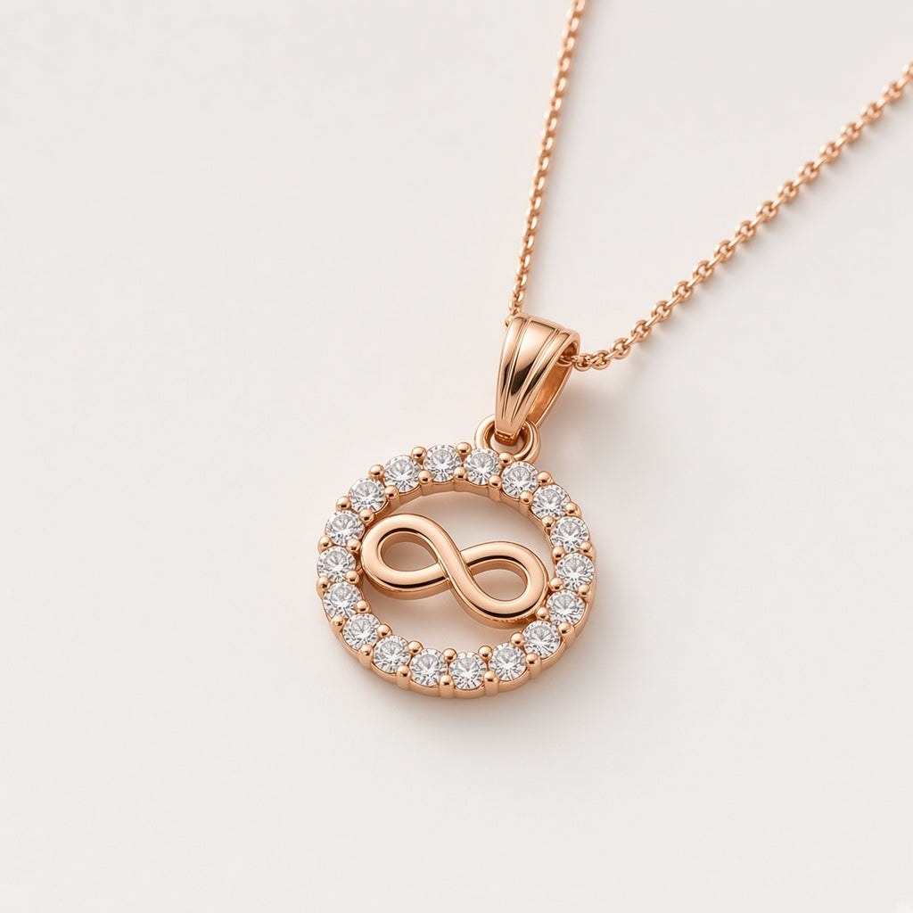 Anant Infinity Halo Pendant Necklace infinity pendant necklace by The P.S Collection - studio view
