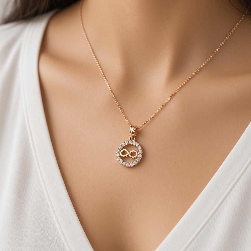 Anant Infinity Halo Pendant Necklace by The P.S Collection - worn