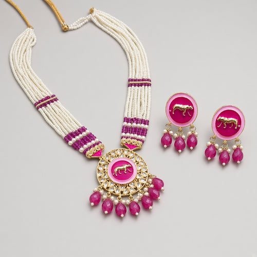 Ashva Pink Pearl Horse Necklace Set - second angle