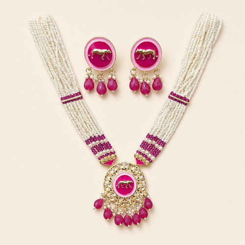 Ashva Pink Pearl Horse Necklace Set – studio view