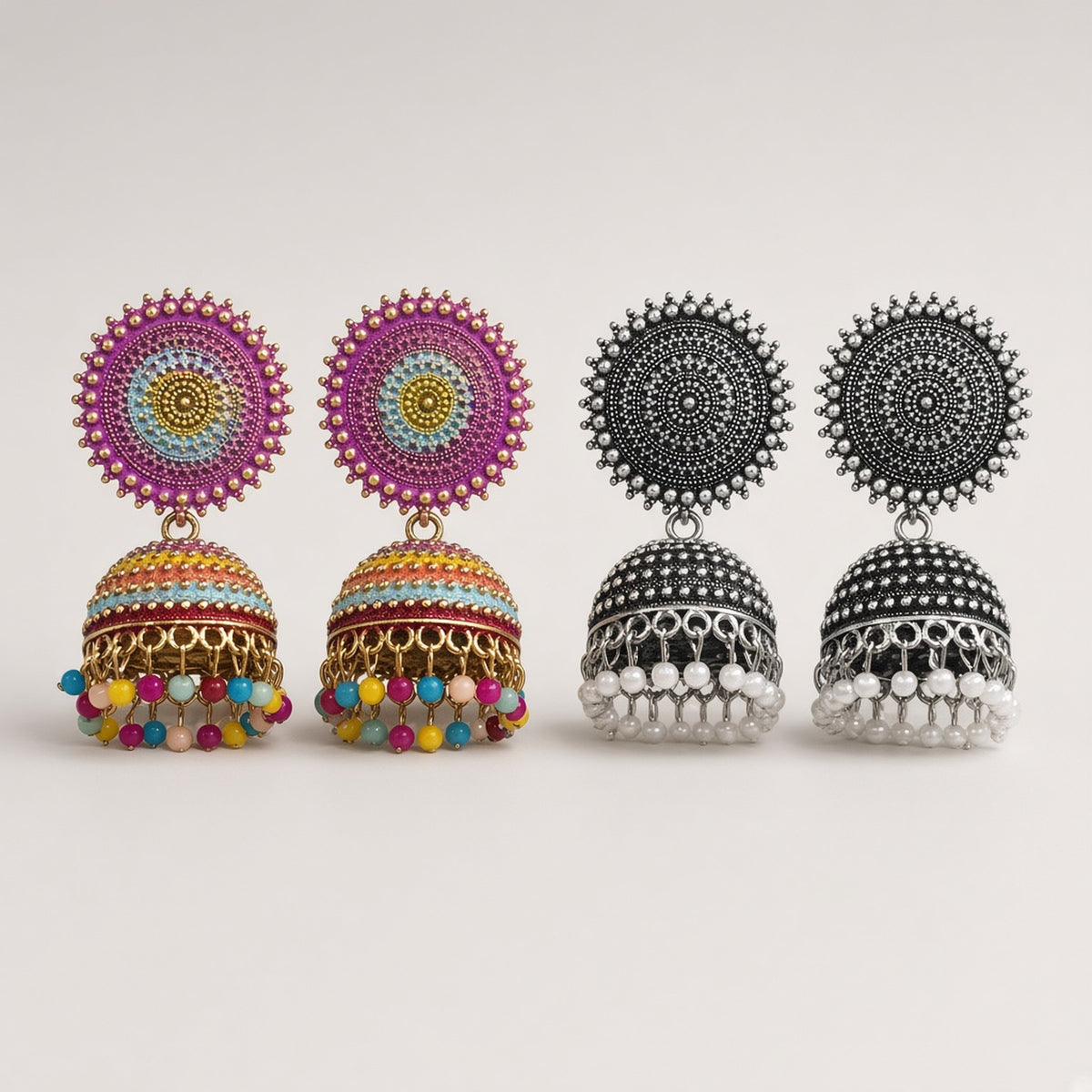 Chakra Statement Jhumkas statement jhumka earrings by The P.S Collection - studio view