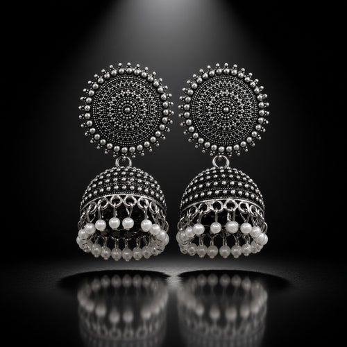 Chakra Statement Jhumkas statement jhumka earrings by The P.S Collection - detail on black