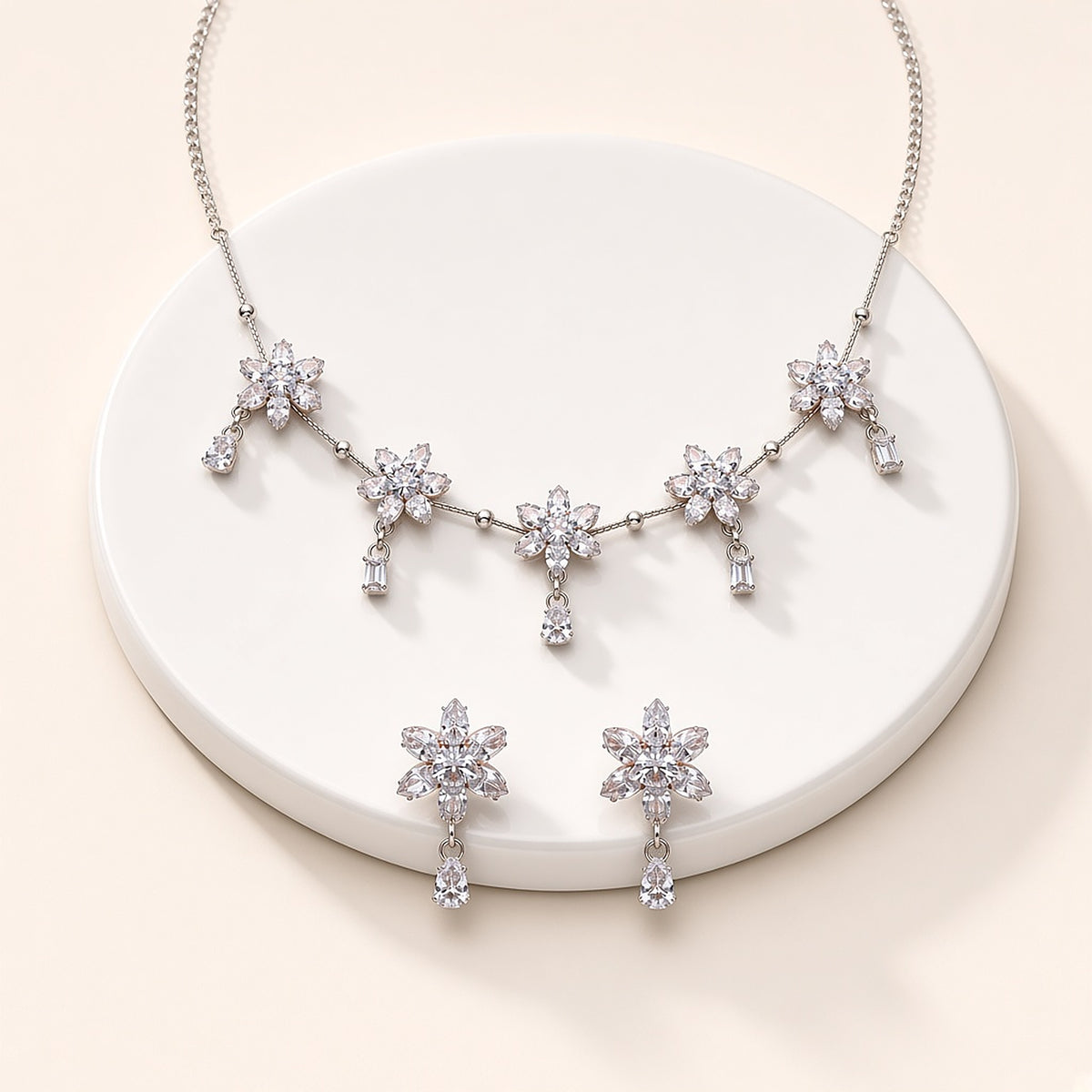 Chameli Crystal Flower Necklace Set – 3D view