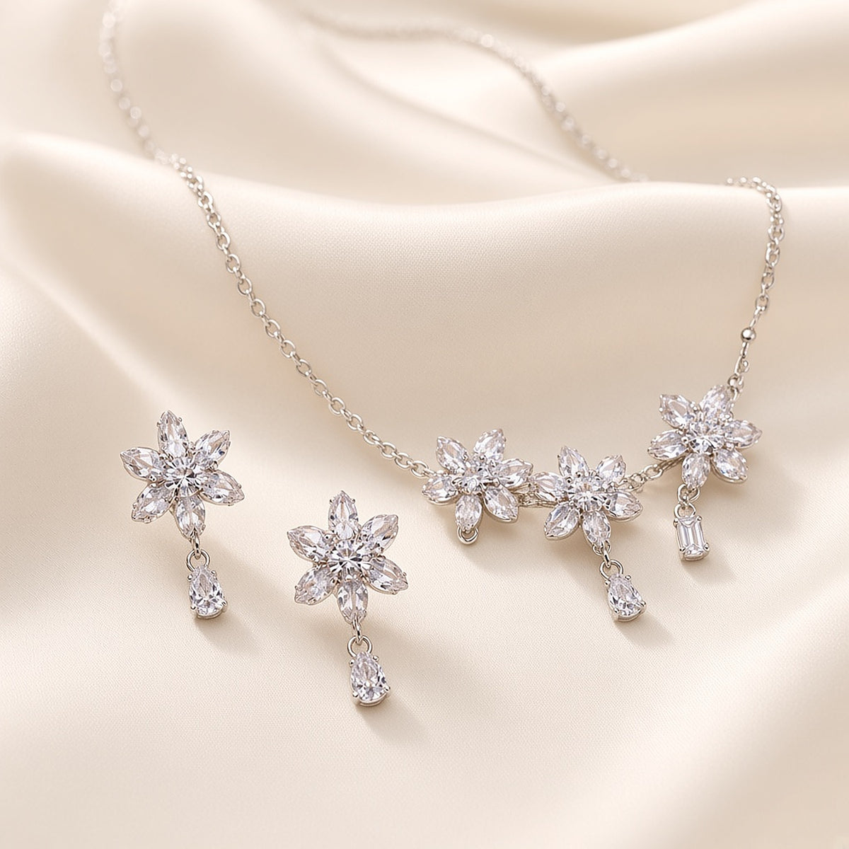 Chameli Crystal Flower Necklace Set – second angle