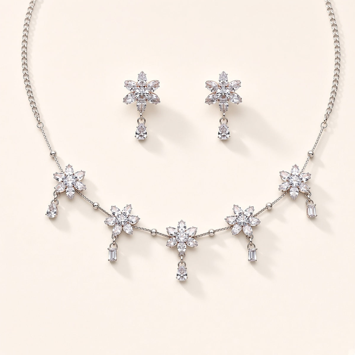 Chameli Crystal Flower Necklace Set – studio view