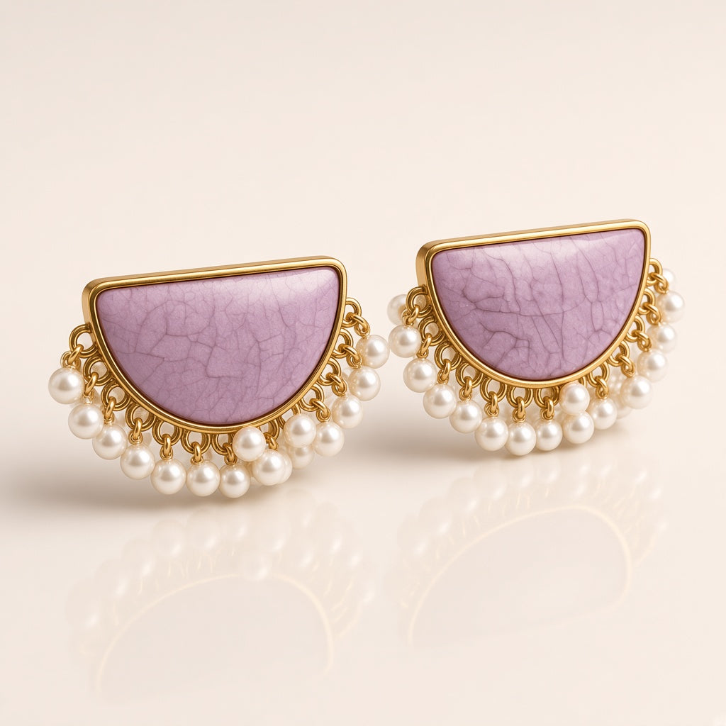 Chandra Half-Moon Pearl Earrings by The P.S Collection - 3D view