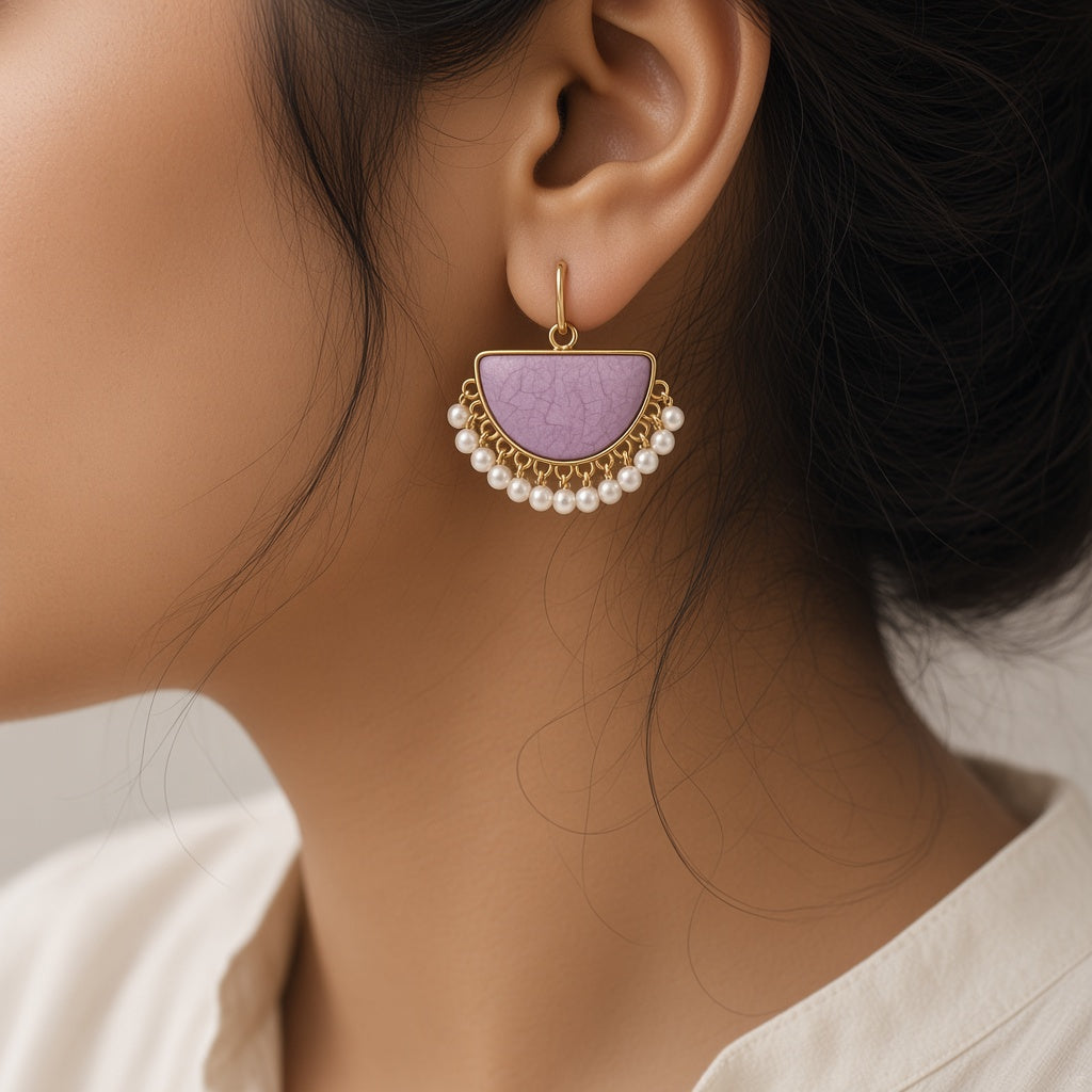Chandra Half-Moon Pearl Earrings by The P.S Collection - worn